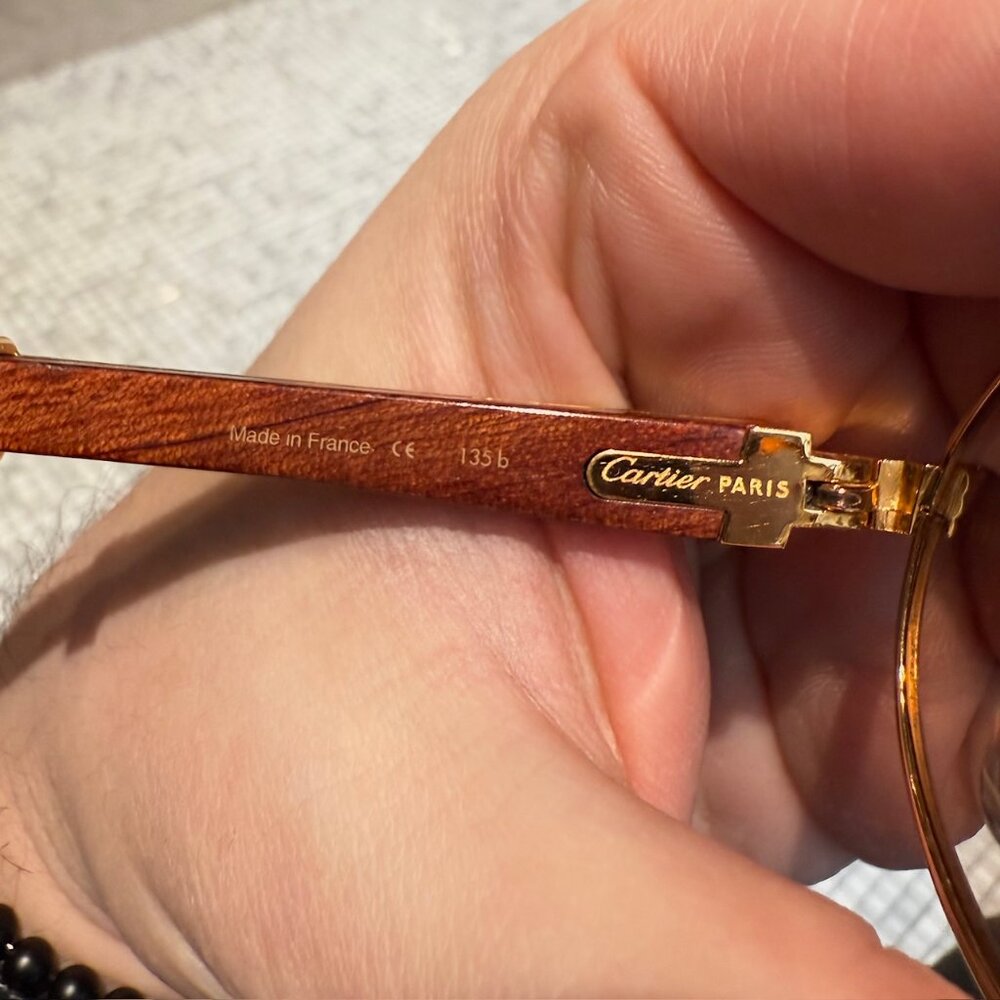 Must de Cartier Vintage Giverny Gold Plated Round Bubinga Wood Sunglasses - Picture 12 of 16